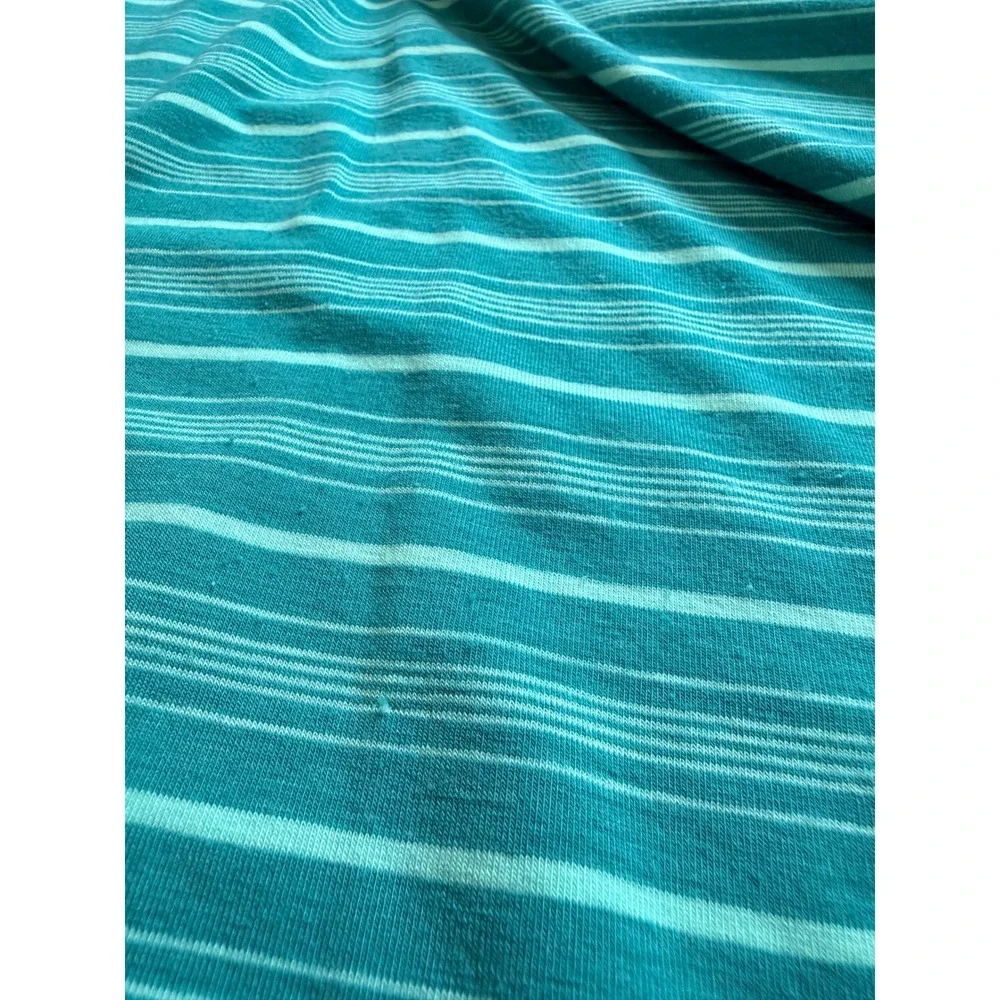 Marmot Womens Teal Striped V-Neck Activewear T-Shirt Size Large Short Sleeve‎